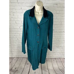 VTG Jason Matthew’s Teal Long Sleeve Front/Back Slits Button Up Shirt Women’s 12